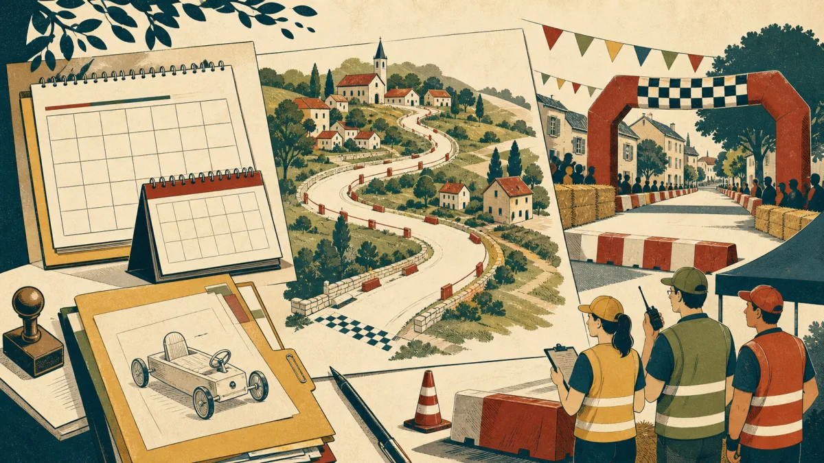 Illustration d’un plan complet d’organisation d’une course de caisses à savon
