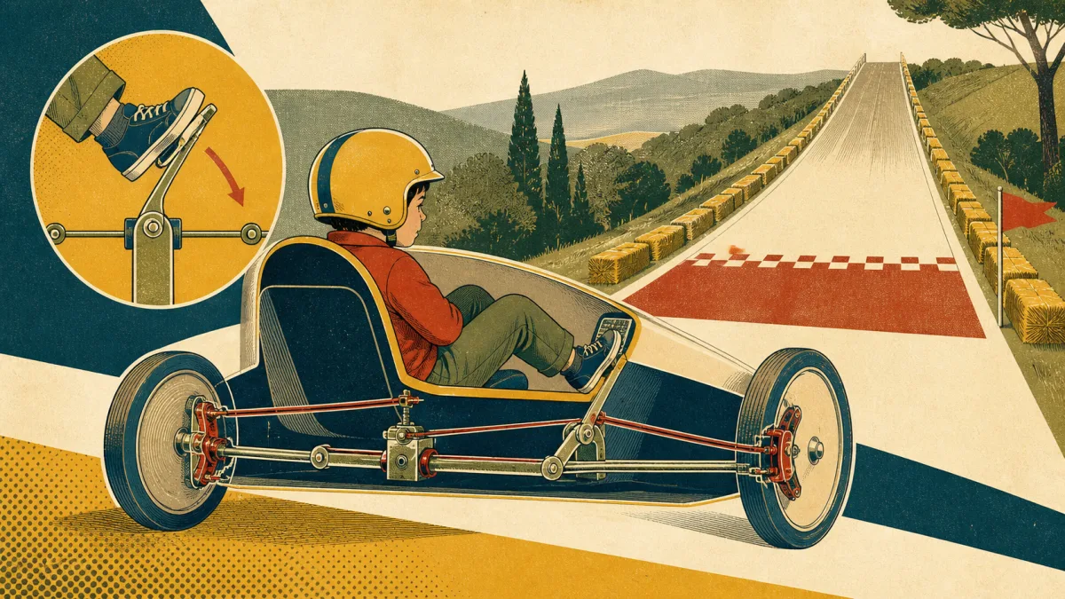 Coupe illustrée du système de freinage d’une caisse à savon