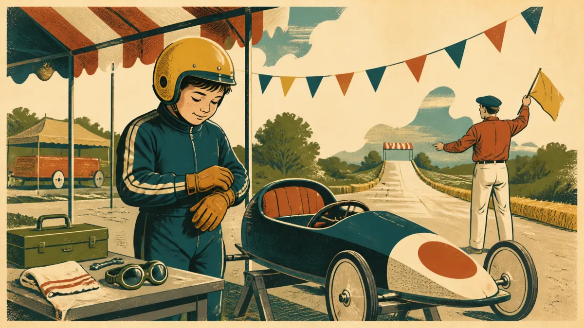 Illustration d’un pilote débutant préparant sa caisse avant une course