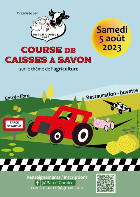 Affiche de Course de caisses à savon sur le thème de l'agriculture – Parcé-sur-Sarthe