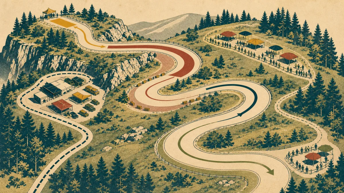 Vue illustrée d’un parcours de course avec ses différentes zones