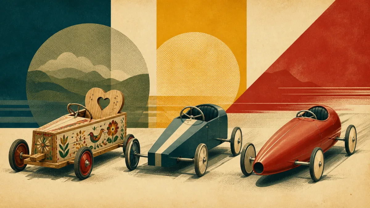 Illustration comparant une caisse folklorique, sportive et de speed down